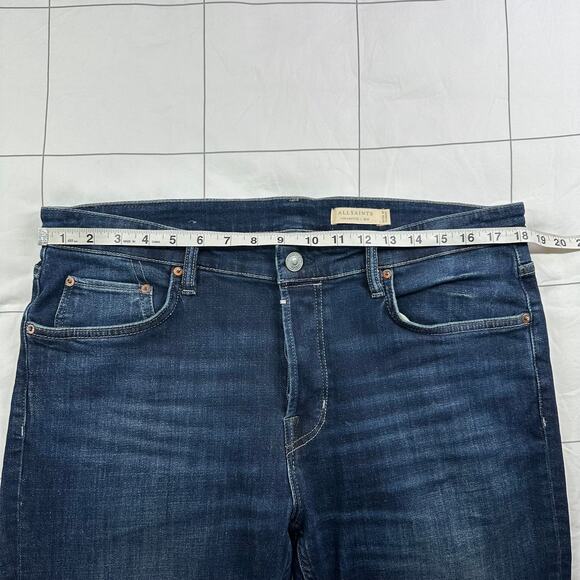 All Saints Jeans Mens 34 Blue Cigarette Skinny Button Fly Fade Distressed Denim - Picture 11 of 16